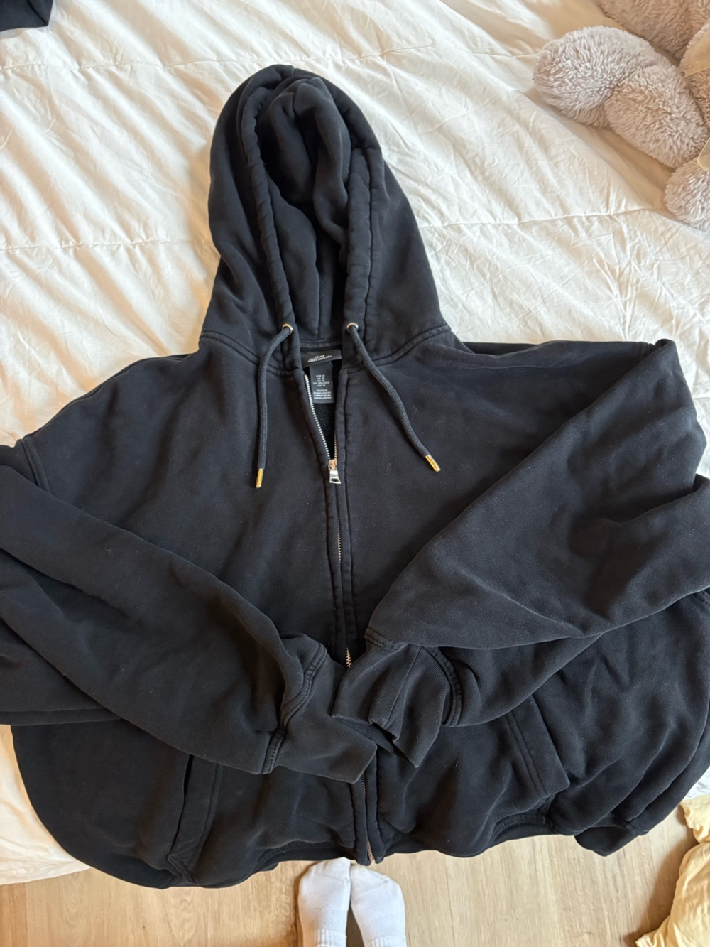 H&M Black Zip Hoodie with Gold-Tone Eyelets